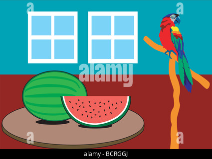 Kühlen Sie Wassermelone auf eine heiße Quelle oder Sommertag. Stockfoto