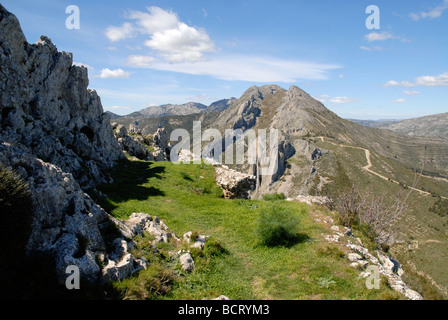 Arabische Burgruine bei Castellet, in der Nähe von Castell de Castells, Alicante Province, Comunidad Valenciana, Spanien Stockfoto