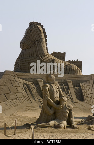 Sandskulpturen Auslegung des Trojanischen Krieges des antiken Griechenlands Stockfoto