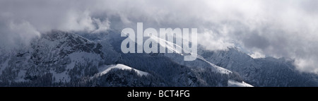 Wintersturm über Berge des Nationalpark Berchtesgaden aus Jenner, Bayern, Deutschland Stockfoto