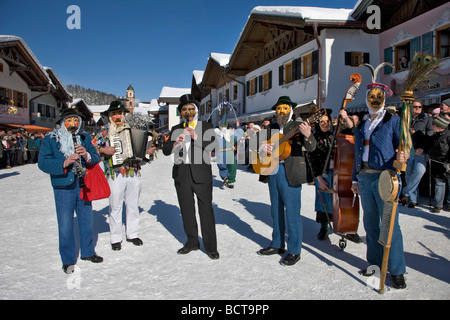 Musiker, Karneval, Mittenwald, Werdenfels, Bayern, Oberbayern Stockfoto