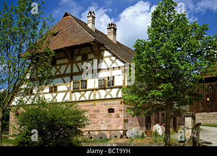 Alte fränkische Mühlenhaus, Fraenkisches Freilandmuseum Freilichtmuseum Bad Windheim, Middle Franconia, Bayern, Deutschland, Europa Stockfoto