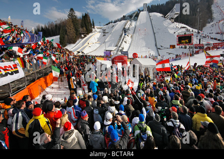 Slalom am Gudiberg Mountainbike, Ski-Weltcup, Wintersport, Tribüne, Zuschauer, Garmisch Partenkirchen, Oberbayern, Bavar Stockfoto