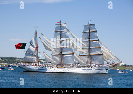 Die Sagres segelt entlang der Dartmouth-Seite von Halifax Hafen während der Schifffahrt Vergangenheit in Nova Scotia groß Schiffe Festival 2009. Stockfoto