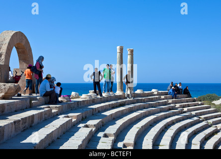 Libyen archäologische Stätte von Leptis Magna das Theater Stockfoto