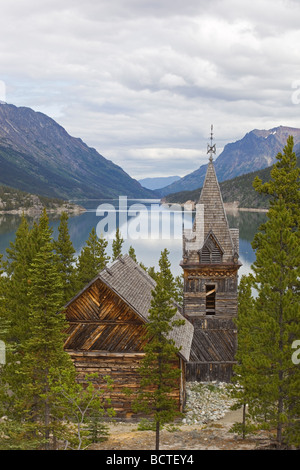 Historischen Holzkirche, Lake Bennett hinter Bennett, Klondike Gold Rush, Chilkoot Pass, Chilkoot Trail, Yukon Territory, Briti Stockfoto