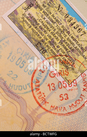 Türkei türkische Tourismus Tourist Travel Visum Einreisestempel im Reisepass Stockfoto