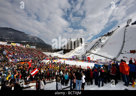 Slalom am Gudiberg, World Cup Ski, Wintersport, Tribüne, Zuschauer, Garmisch Partenkirchen, Bayern, Oberbayern, Germa Stockfoto