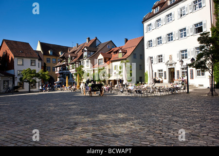 Marktplatz mit Hochzeitskutsche, Meersburg am Bodensee, administrativen Bezirk Tübingen, Bodenseekreis District, B Stockfoto