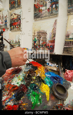 Maler bei der Arbeit am Place du Tertre Montmartre Paris France Stockfoto