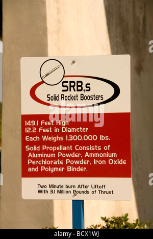 SRB solid Rocket Booster Zeichen Kennedy Space Center Cape Canaveral Florida Stockfoto