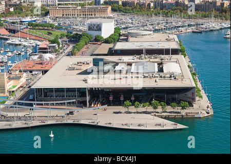Barcelona Hafen Vell Maremagnum Handelszentrum und der Rambla de Mar Fußgängerbrücke Katalonien Spanien Stockfoto