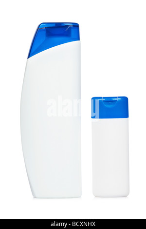 Zwei Kunststoff-Flasche mit Seife oder Shampoo ohne Label isoliert auf weißem Hintergrund Stockfoto