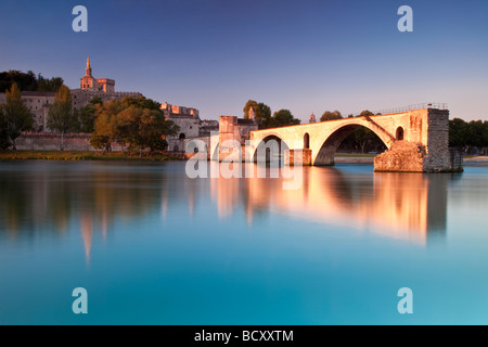 Pont St. Benezet über der Rhone mit Palais des Papes, Avignon Frankreich Stockfoto