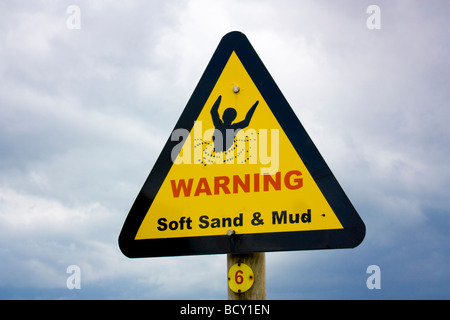 Weicher Sand und Schlamm Warnzeichen bei Burnham auf Meer Somerset UK Stockfoto