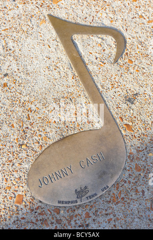 Tennessee Memphis Beale Street Johnny Cash Musiknote in den Bürgersteig Tribut Stockfoto