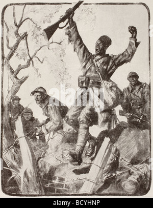 Afrikanische und koloniale Truppen laden in die Schlacht während des ersten Weltkrieges nach ein Kunstwerk von Jonas L. Stockfoto