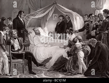 Napoleon 1 auf seinem Sterbebett auf St. Helene, 5. Mai 1821. Napoléon Bonaparte, 1769–1821. Französischer Staatsmann, Militärführer und Kaiser der Franzosen Stockfoto