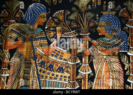 Ägyptische Papyrus Gemälde zeigt zwei liebende mit Lotusblüten Stockfoto
