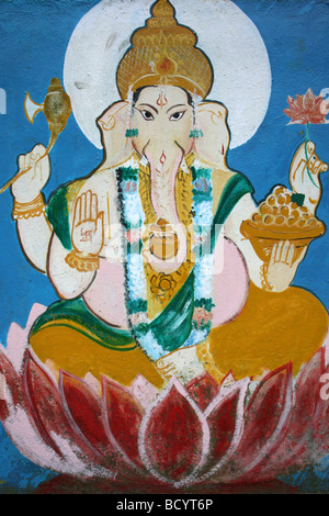 Malerei von der hinduistischen Elefanten Gott Ganesh auf einen Tempel In Munnar, Kerala, Indien Stockfoto