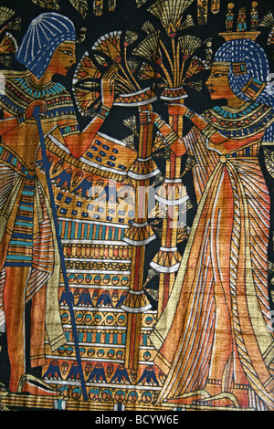 Ägyptische Papyrus Gemälde zeigt zwei liebende mit Lotusblüten Stockfoto