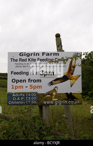 Gigrin Farm Zeichen der Red Kite Feeding Station Powys Wales Stockfoto