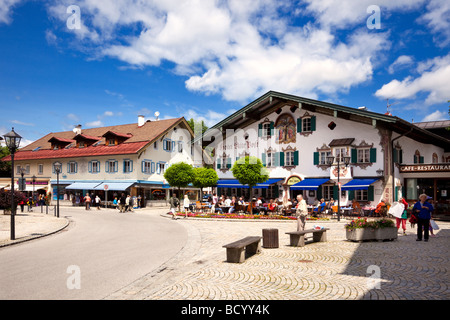 Oberammergau, Bayern, Deutschland, dem Stadtzentrum im Sommer Stockfoto