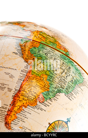 Teil eines Globus mit Karte von Südamerika Stockfoto