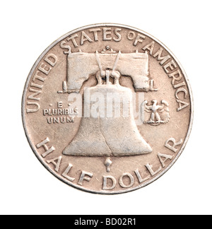 Antik Silber halben Dollar isoliert auf weißem Hintergrund Stockfoto