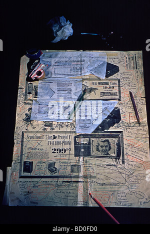 Roughs für Werbung für die Lokalzeitung am Nachmittag, die Los Angeles Spiegel-News, Ende der 1950er Jahre Stockfoto