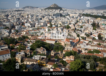 Blick über die Stadt Athen von der Akropolis auf Lycabettos Hill, Griechenland Stockfoto