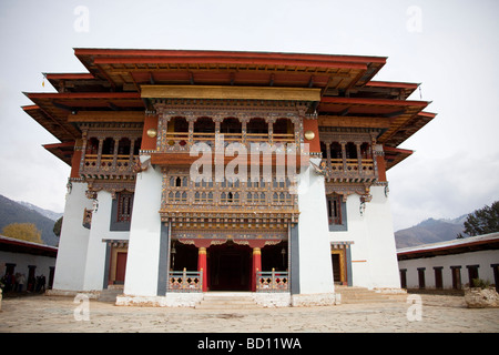 Blick auf Gangteng Gonpa Kloster nr Dorf von Gantey, Phobjika Tal, Wangdue Phodrang District, central Bhutan. Stockfoto