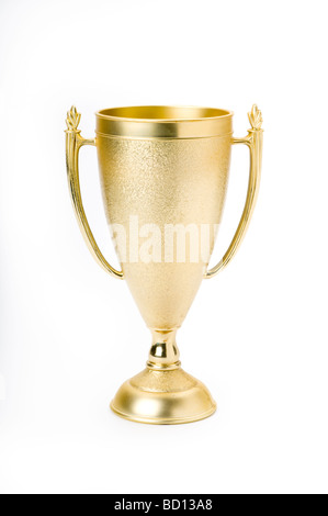 Gold-Trophäe auf weiß Stockfoto