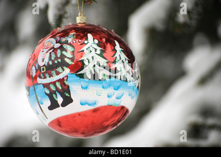 Bunten Weihnachtsschmuck von Ast hängen Stockfoto