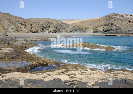 Felsige West Küste von Fuerteventura, Kanarische Inseln-Spanien Stockfoto