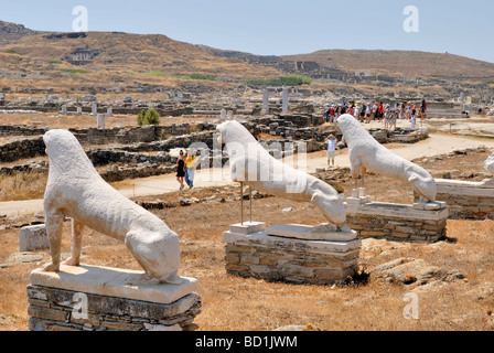 Der berühmten Terrasse der Löwen. Diese Löwen aus Marmor wurden Angebote von den Leuten von Naxos, 7. Jahrhundert BC. Diese stolzen Löwen g Stockfoto