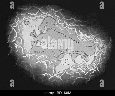 Die Abbildungen zeigt das Ausmaß der Welt für Europäer am Ende des 13. Jahrhunderts, nach Reisen des Marco Polo bekannt. Stockfoto