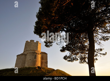 Baum und romanische St. Nicolas Nicola Kirche befindet sich auf irden Hügel in Bereichen der Prahulje in der Nähe von Nin in Dalmatien Kroatien Stockfoto