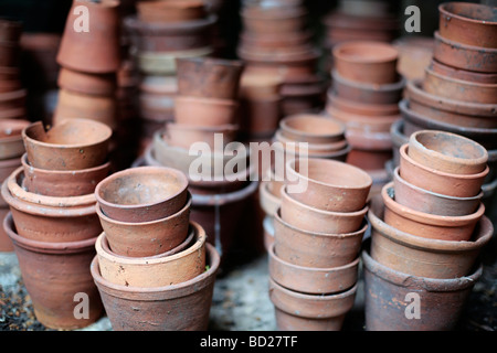 Terrakotta-Töpfe in einem Gartenhaus Stockfoto