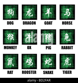 Chinesisches Sternzeichen Tiere Lunar Astrologie Kunst Set Stockfoto