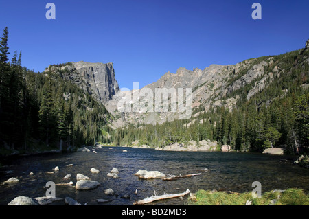 Traum-See und Hallet Peak Rocky Mountain National Park Estes Park Colorado USA Stockfoto