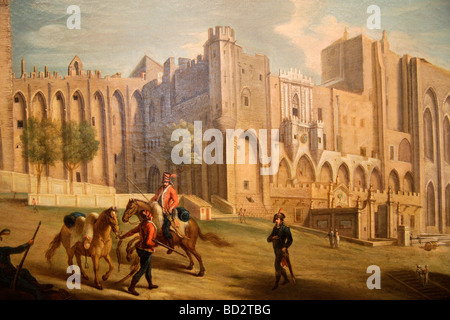 Historienmalerei des Palais des Papes, der Papstpalast in Avignon, Provence, Frankreich, Europa Stockfoto