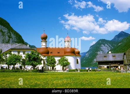 Wallfahrt Kirche St. Bartholomae Bartholomäusnacht am Königssee See, Oberbayern, Deutschland, Europa Stockfoto
