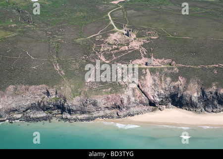 Luftbild der Wheal Coates Towanroath Maschinenhaus St Agnes Cornwall UK Stockfoto