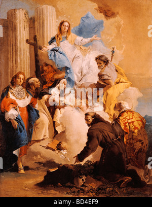 Bildende Kunst, Giovanni Battista Tiepolo (1696-1770), Malerei, Jungfrau mit sechs Heiligen, 1737-1740, Museum of Fine Arts, Budapest Stockfoto