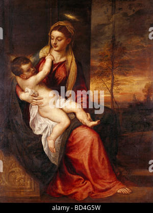 Bildende Kunst, Tizian (Tiziano Vecellio), Malerei, "Maria mit dem Jesuskind", 1561, Alte Pinakothek, München, Europa, Venedig, Stockfoto