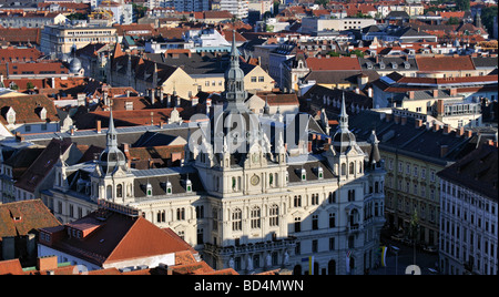 Blick auf die Grazer Altstadt und Rathaus Rathaus vom Schlossberg Hill Steiermark Österreich Stockfoto