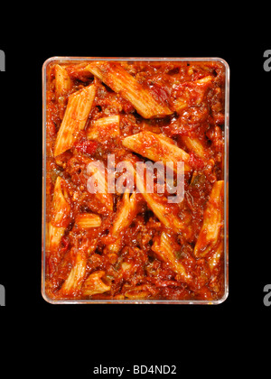 Ein Kunststoffbehälter mit militärischen Lebensmittel rationiert, Pasta mit Fleischsauce Stockfoto