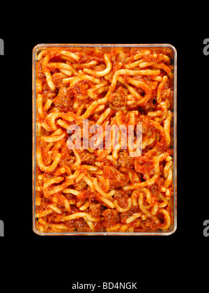 Ein Kunststoffbehälter mit militärischen Lebensmittel rationiert, Spaghetti Pasta bolognese Stockfoto