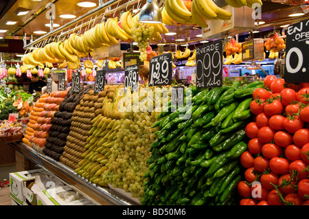 La Boqueria-Markt - auch bekannt als St. Josep, Las Ramblas, Barcelona, Catalan, Spanien, EU; Stockfoto